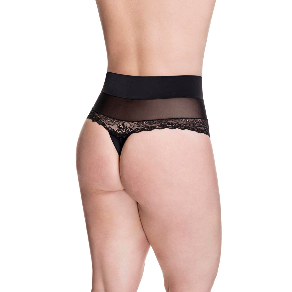 High-Waist Black Tummy Control Brazilian Style Panties (Thongs